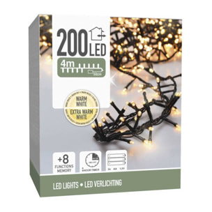 Guirnalda con 200 Luces LED Blanco Extra Cálido con 8 funciones y Temporizador - 4 metros