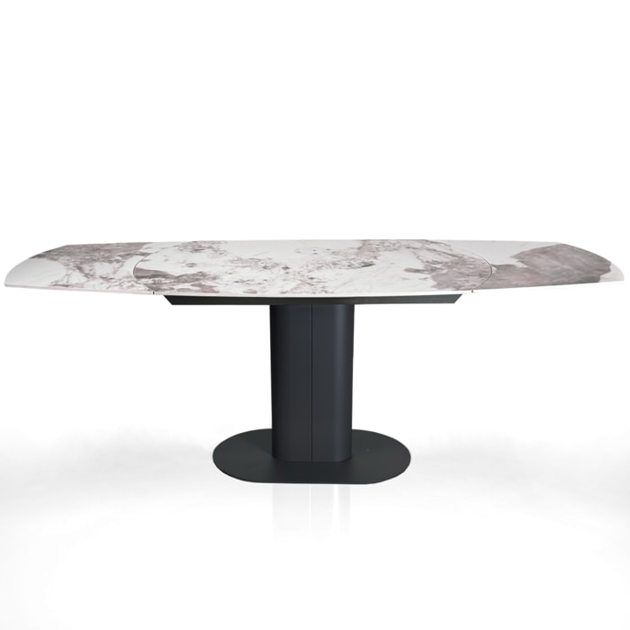 Table à manger extensible Tomasucci FYRM, en céramique, marbre onyx, gris, 120/160/200 × 89 × 76 cm