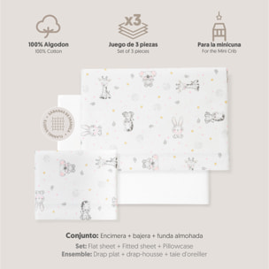 Triptico Minicuna Franela Modelo Koala Bco/Rosa