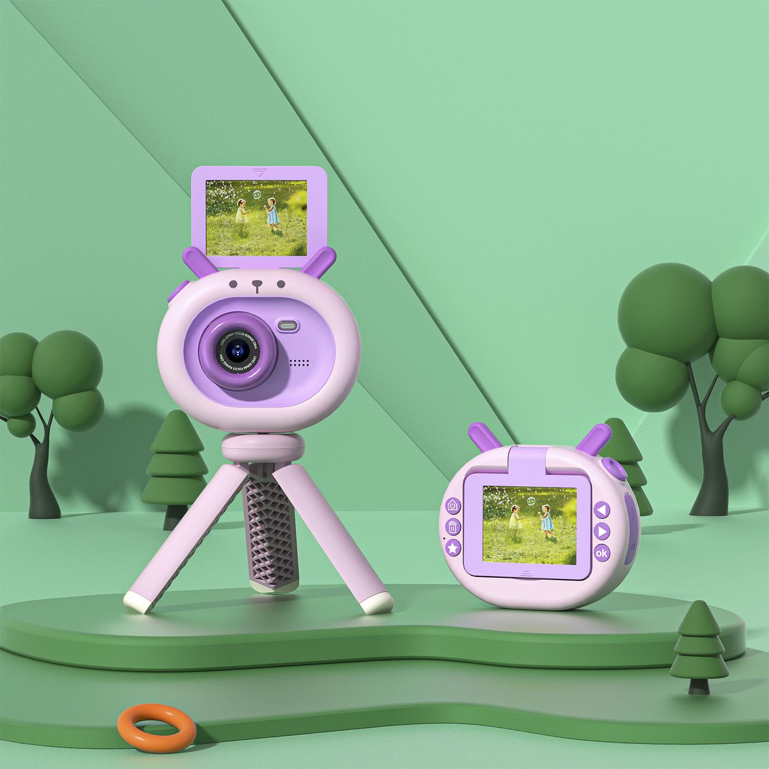 Foto digitale da 40mpx e videocamera FHD per bambini. Schermo pieghevole da 2 pollici. Include treppiede con funzione di presa.