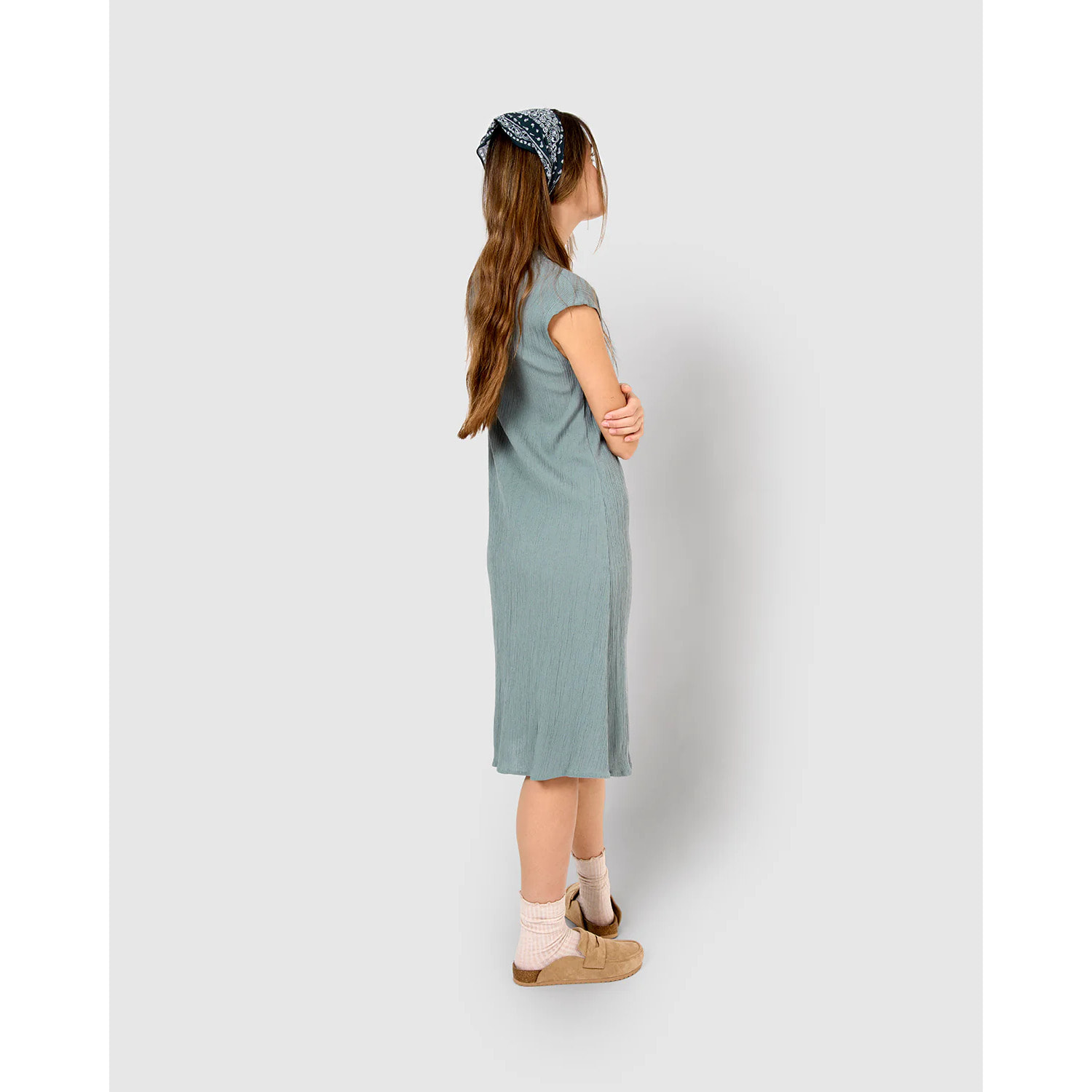Vestido corto algodón lino verde azulado
