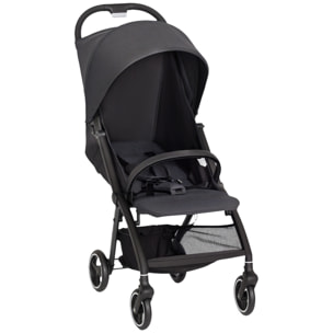 Silla de Paseo Ligera, Carrito para Bebé Plegable, Respaldo Reclinable, Reposapiés Ajustable, Capota, Cesta, Arnés de 5 Puntos, Carga Máxima 15 kg, Gris Oscuro