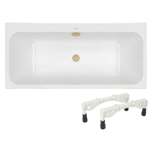 Baignoire droite 180 x 80 VILLEROY & BOCH Architectura + Pieds + Vidage de baignoire WIRQUIN doré