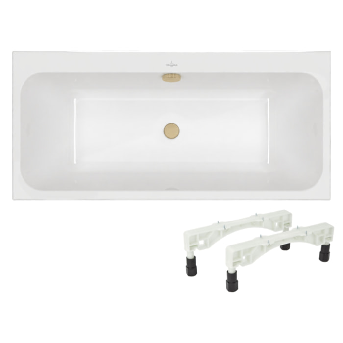 Baignoire droite 180 x 80 VILLEROY & BOCH Architectura + Pieds + Vidage de baignoire WIRQUIN doré