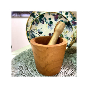 Pilon et mortier à épices en bois de teck de forme cylindrique - JACOB
