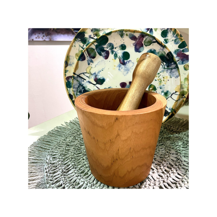 Pilon et mortier à épices en bois de teck de forme cylindrique - JACOB