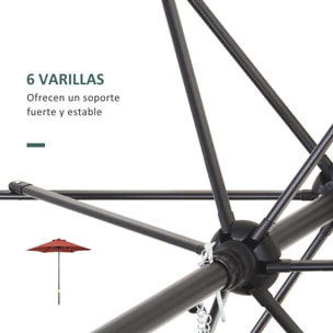 Sombrilla de Jardín Ø2x2 m Parasol Mástil de Aluminio con Techo de Ventilación y Poste Desmontable para Terraza Patio Exterior Rojo Vino