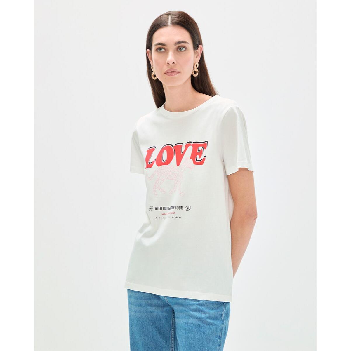T-shirt LOVE con stampa leopardata