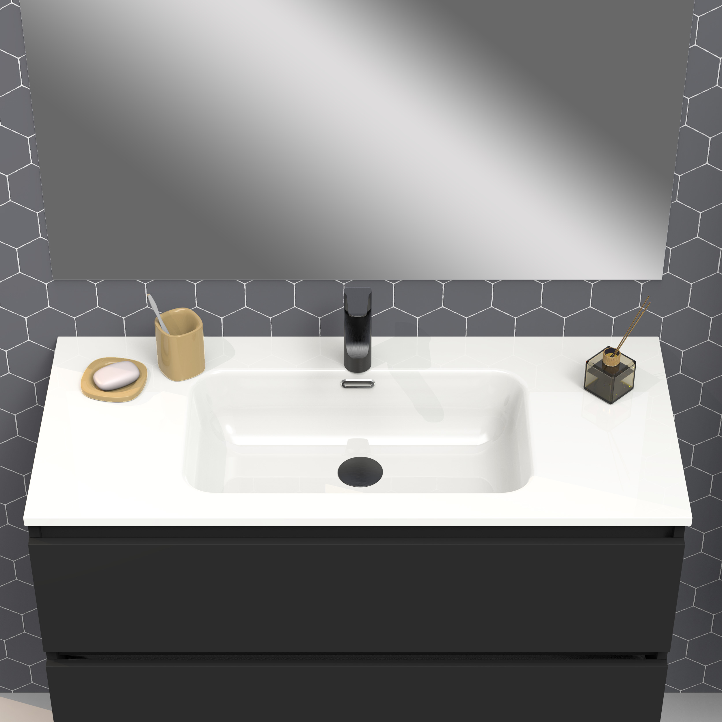 Ensemble de salle de bain IRONA 2C,90cm, comprend lavabo et miroir