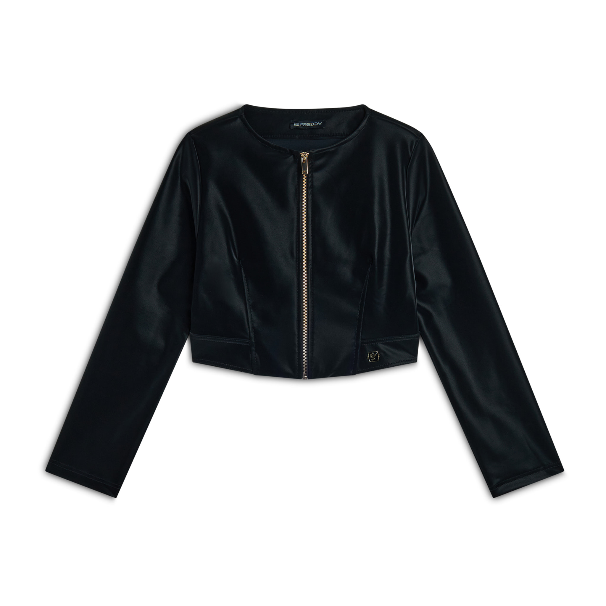 Giacca corta con zip da donna in similpelle lucida