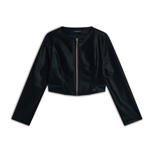 Giacca corta con zip da donna in similpelle lucida