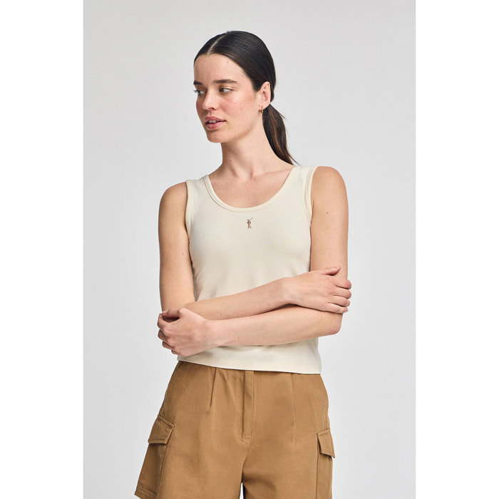 Camiseta color crudo de tirantes con bordado Rigby Go