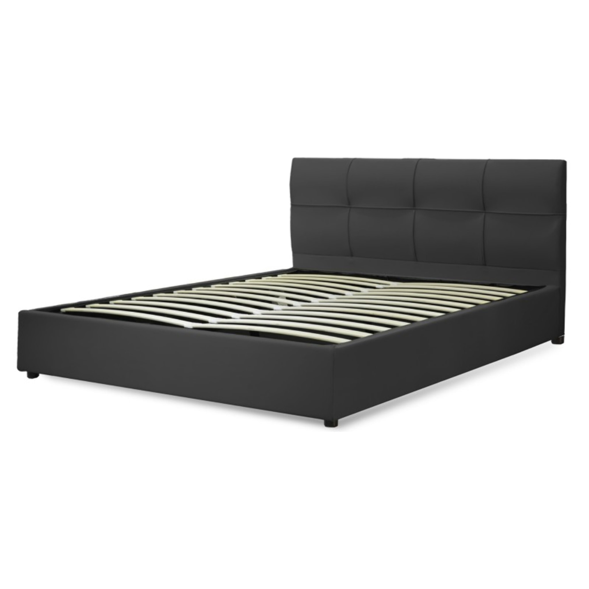 Lit coffre Macao avec tête de lit | Espace de Stockage jusqu'à 900 L | Robuste et Large Angle d’Ouverture | Simili Cuir | Noir