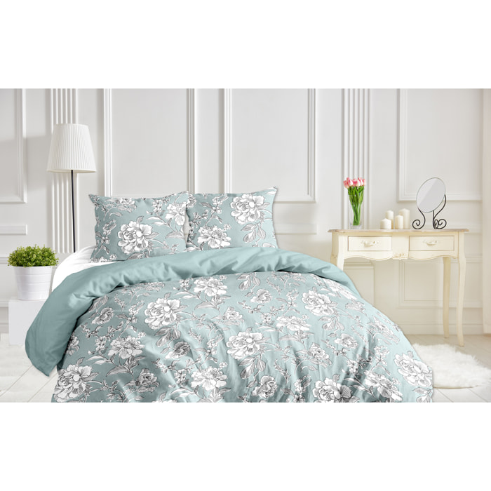 Parure Pompadour Housse de couette 240x220 + 2 Taies - 100% Coton 57 fils - Certifié Oeko-tex