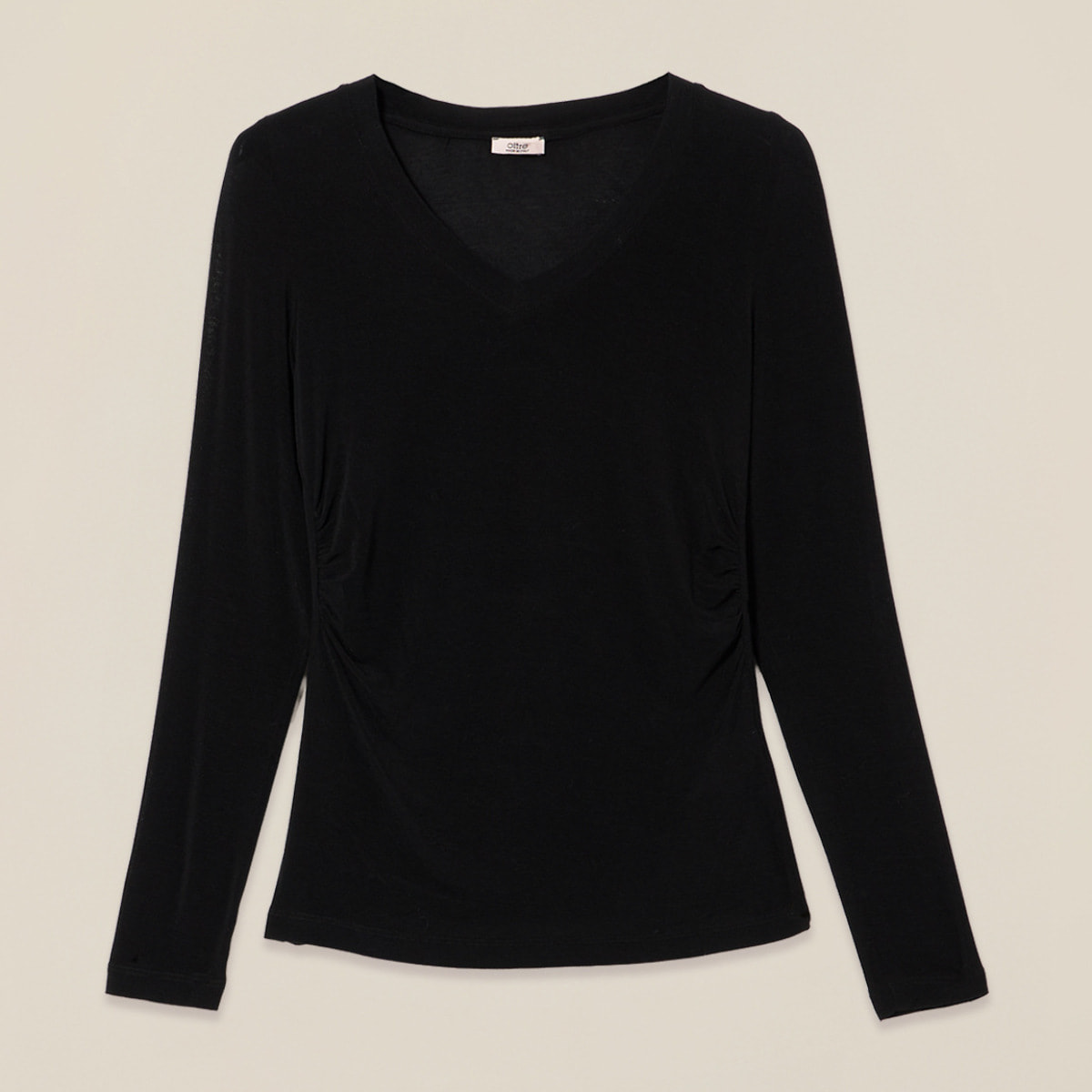 Oltre - T-shirt misto cashmere scollo a V - Nero