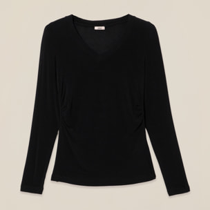 Oltre - T-shirt misto cashmere scollo a V - Nero