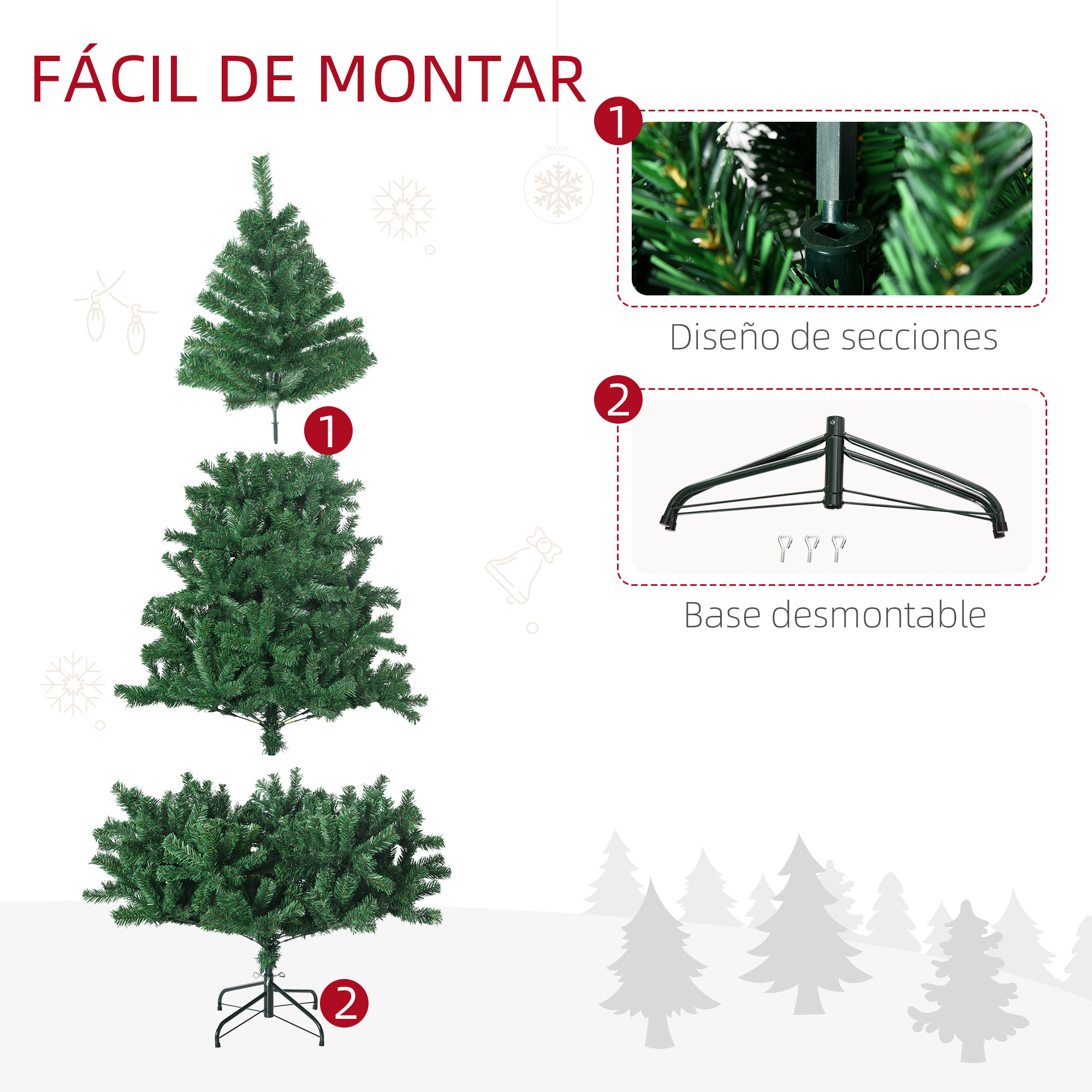 árbol de Navidad con 1492 Ramas de PVC Metal PE 180cm Verde