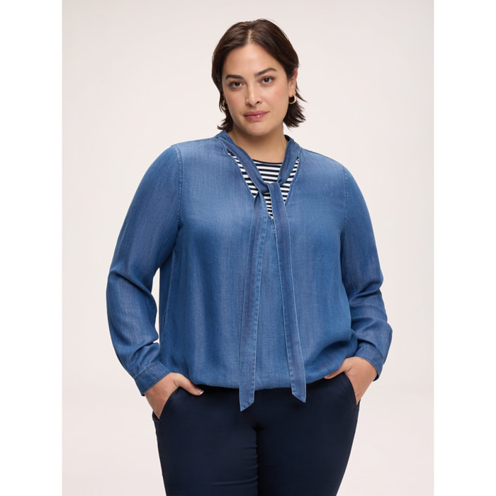 Fiorella Rubino - Blusa in tencel con cravattino - Blu