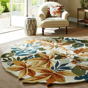 Tapis rond fait main en laine motif floral TAPI