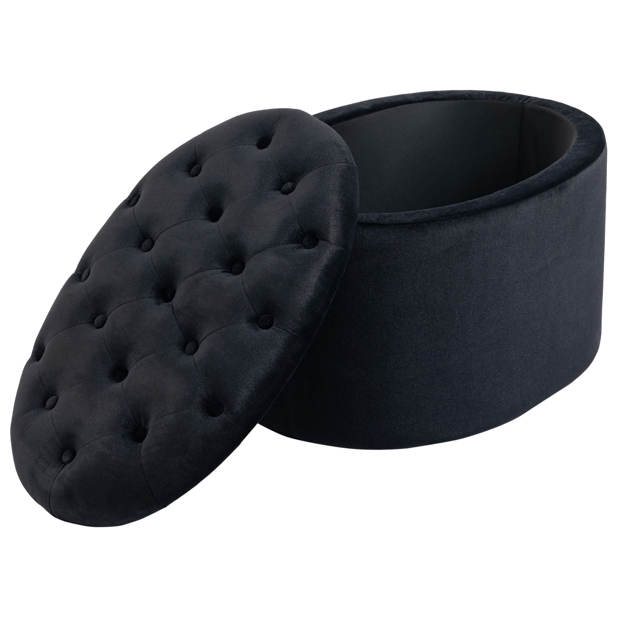 Pouf ovale style Chesterfield plateau assise capitonné rembourré dim. 71 x 52 x 42 cm velours noir