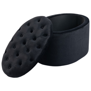 Pouf ovale style Chesterfield plateau assise capitonné rembourré dim. 71 x 52 x 42 cm velours noir