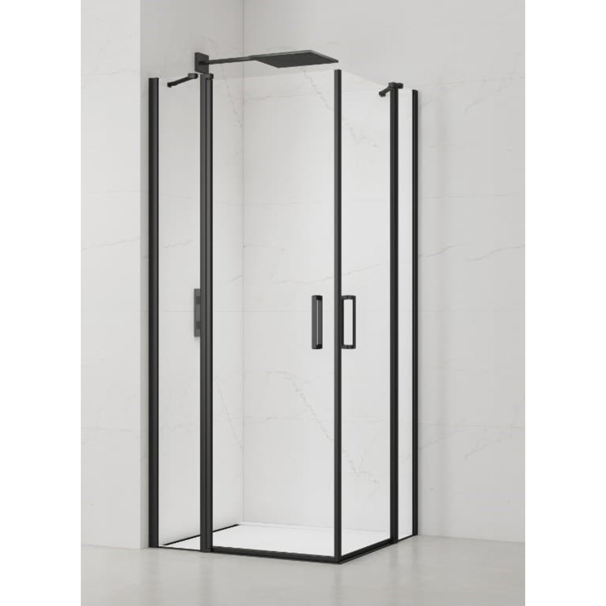 Fusion Portes de douche acces en angle pivotantes 80x80cm anticalcaire avec profilés noir mat (SATFUDP8080C)