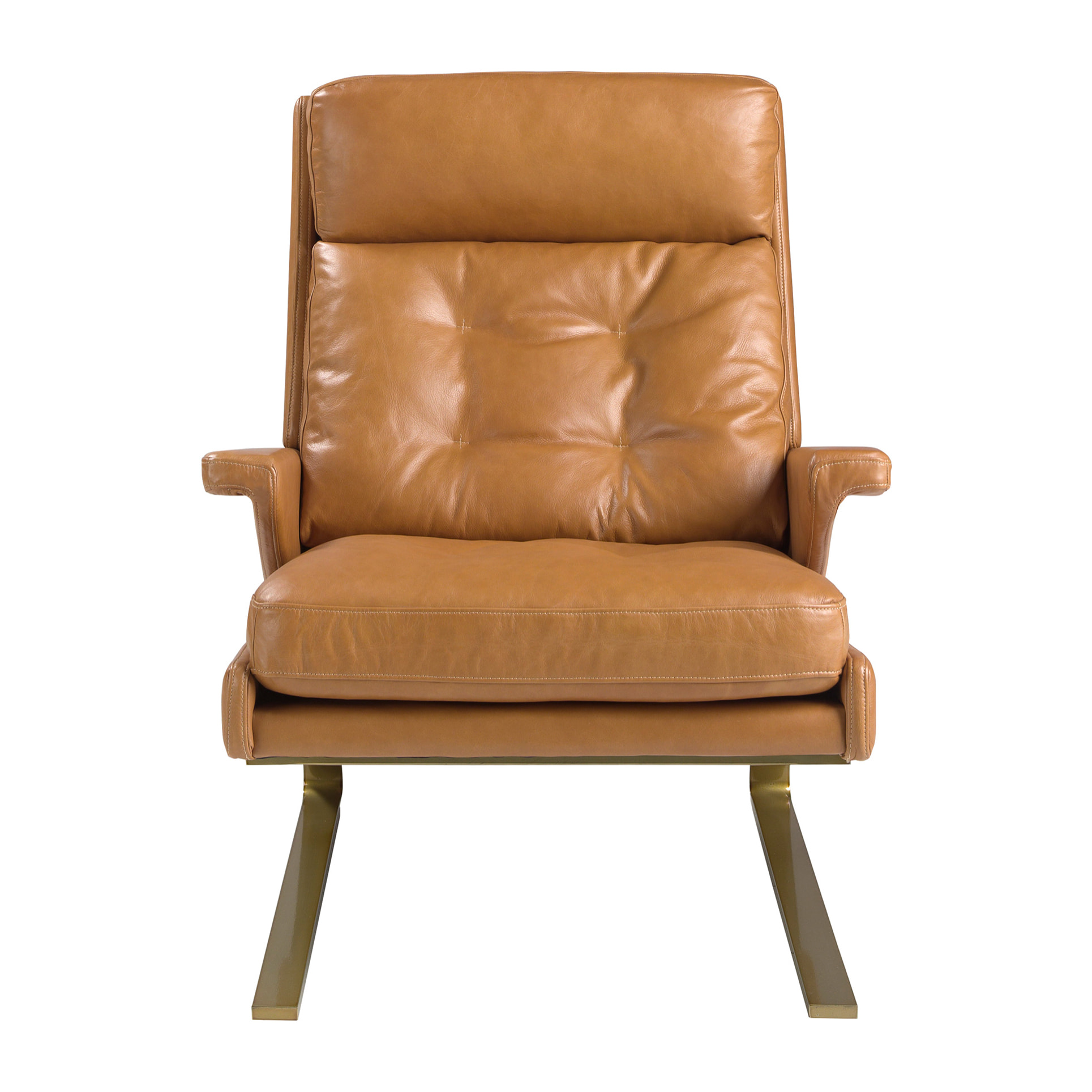 Sillón Angel Cerdá con reposabrazos con asiento y respaldo tapizados en piel de origen vacuno en camel patas de acero en dorado 77x99x91cm