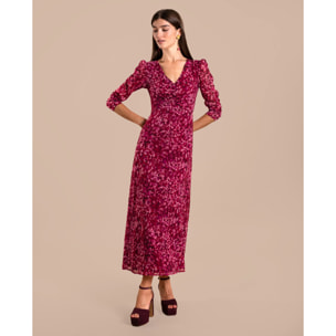 Vestido midi con manga y escote en pico