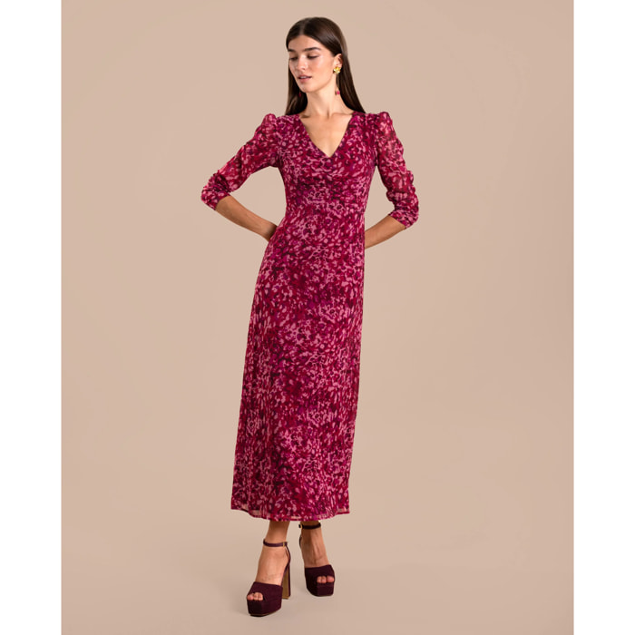 Vestido midi con manga y escote en pico