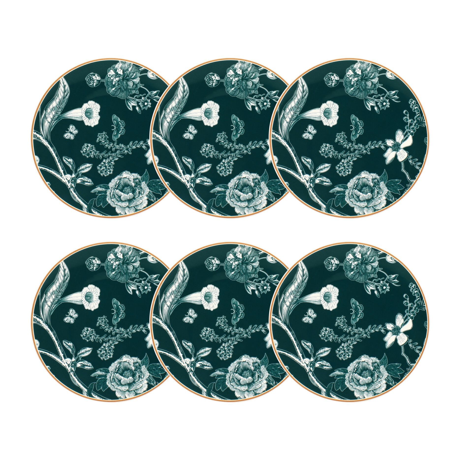 Lot de 6 assiettes à dessert en porcelaine vert 20cm BOTANIC