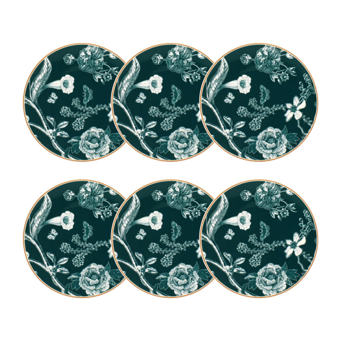 Lot de 6 assiettes à dessert en porcelaine vert 20cm BOTANIC