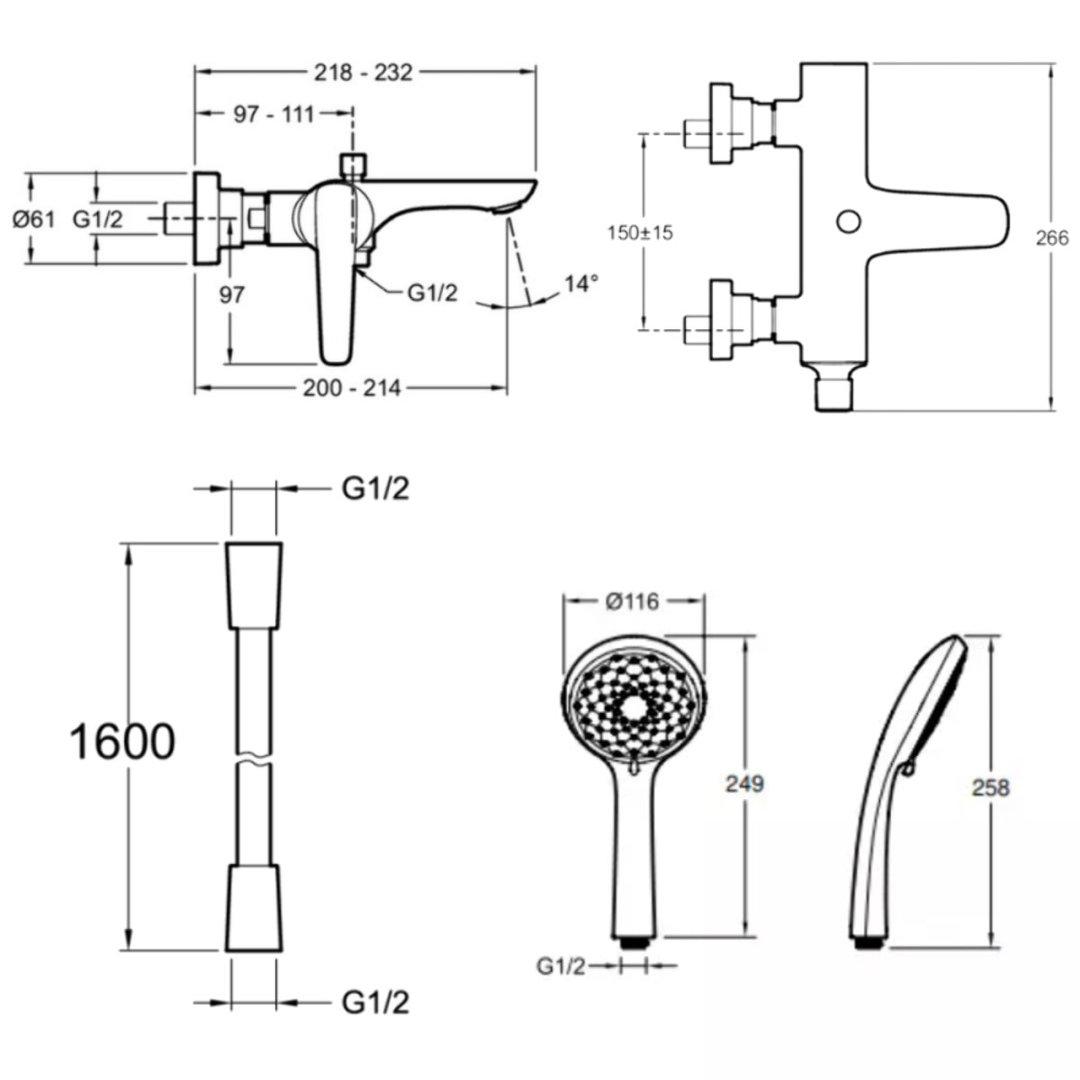 Pack mitigeur bain douche Aléo+ + douchette Awaken + flexible lisse 160 cm