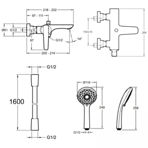 Pack mitigeur bain douche Aléo+ + douchette Awaken + flexible lisse 160 cm