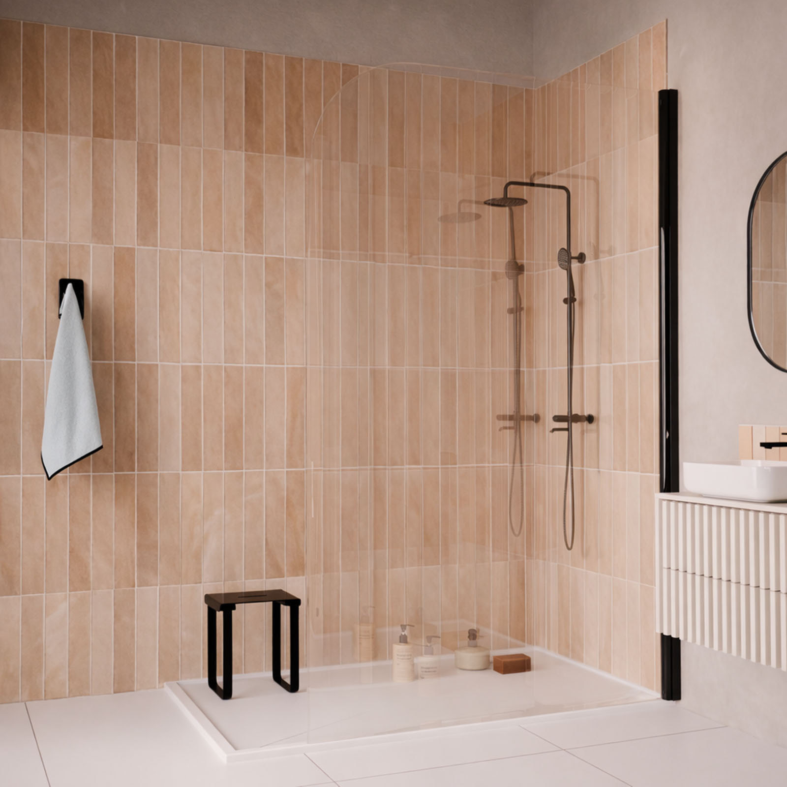 SIEGE DE DOUCHE EN INOX NOIR MAT - 40x30x46 cm
