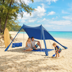 Carpa Playa Plegable 208x200 cm, Toldo Playa Portátil para 2-4 Personas con Esterilla, UPF50+, Postes de Aluminio, Pala, Estacas y Bolsa de Transporte Impermeable, para Camping, Pesca, Azul