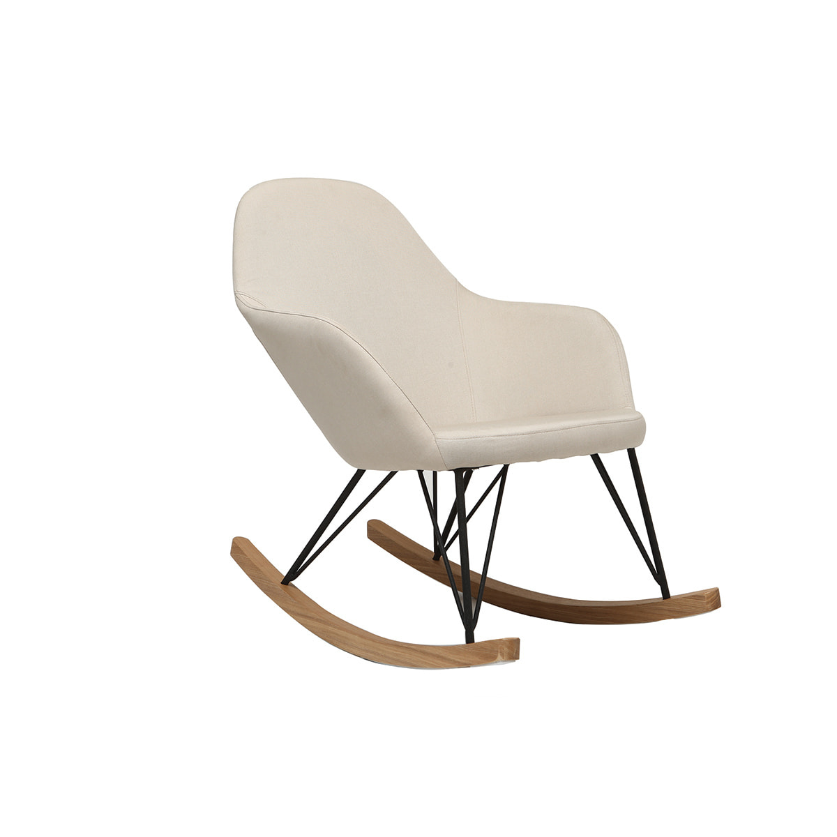 Rocking chair en tissu beige crème, bois clair et métal noir JHENE