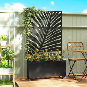Jardinière mobile treillis haut design graphique feuille exotique 90 x 30 x 160 cm métal époxy noir