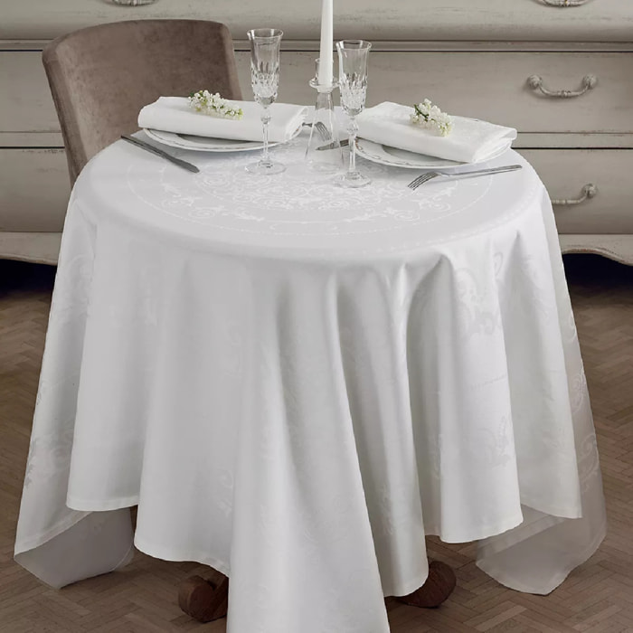 Nappe anti tache pur coton motif jacquard Comtesse blanc