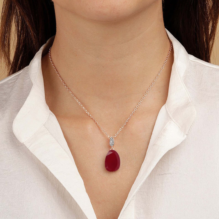 Collana con Pendente Goccia in Agata Rossa e Cubic Zirconia