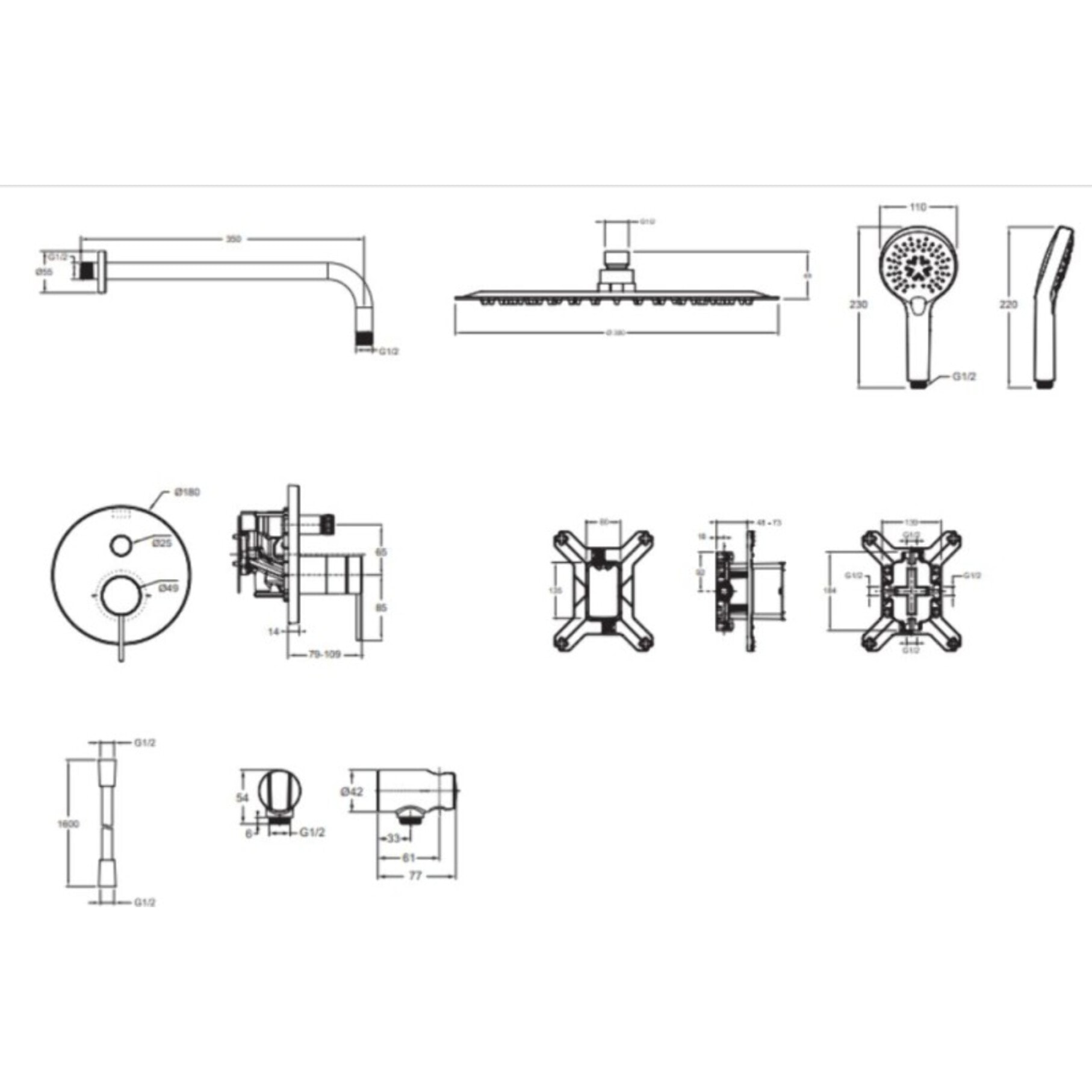 Robinet douche encastré thermostatique Metro, Noir mat Economie d'eau