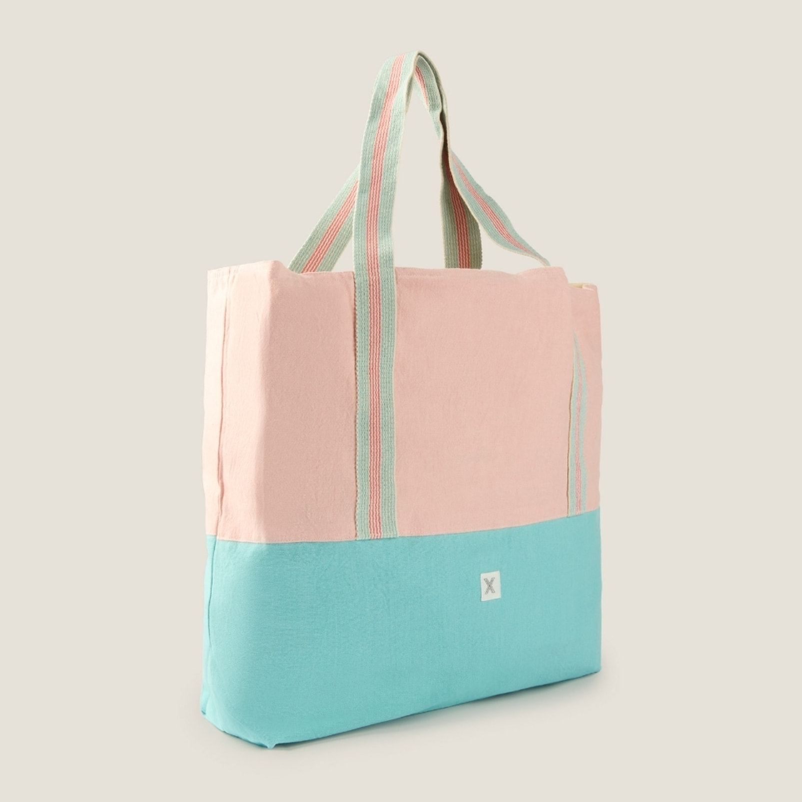 Bolsa grande algodón bicolor Gem color teja coral