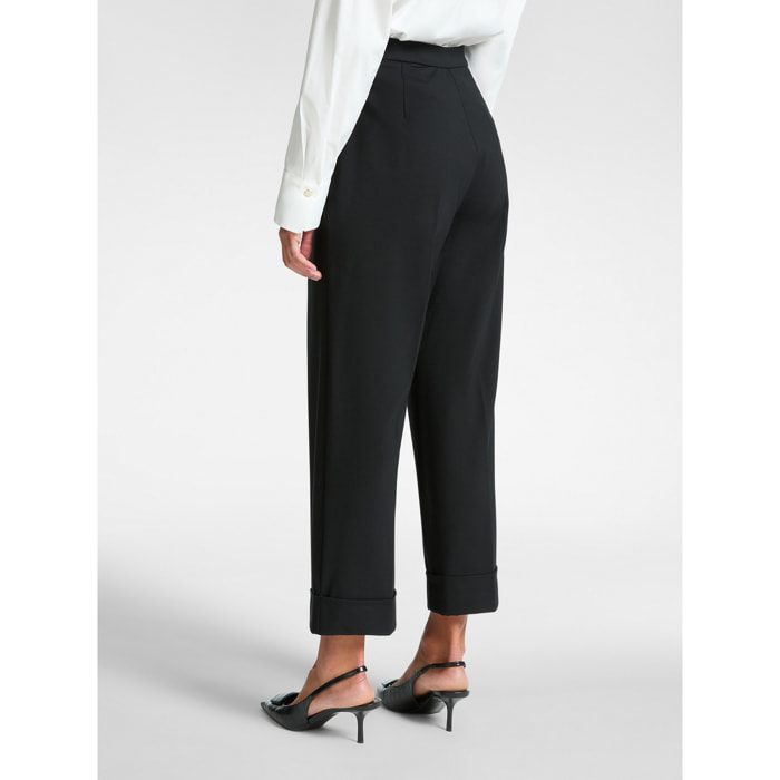 Elena Mirò - Pantalones anchos con puños - Negro