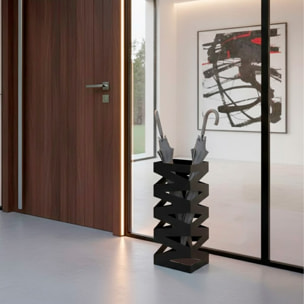 Portaombrelli In Acciaio Zincato Con Intarsi Decorativi Vaschetta Scolapioggia 2 Ganci Removibili Base Antiscivolo 49 x 15.5 x 15.5 Cm Nero