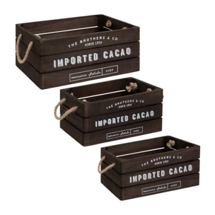 Lot de 3 cagettes bois "Denys" L23/29/35cm marron tonka