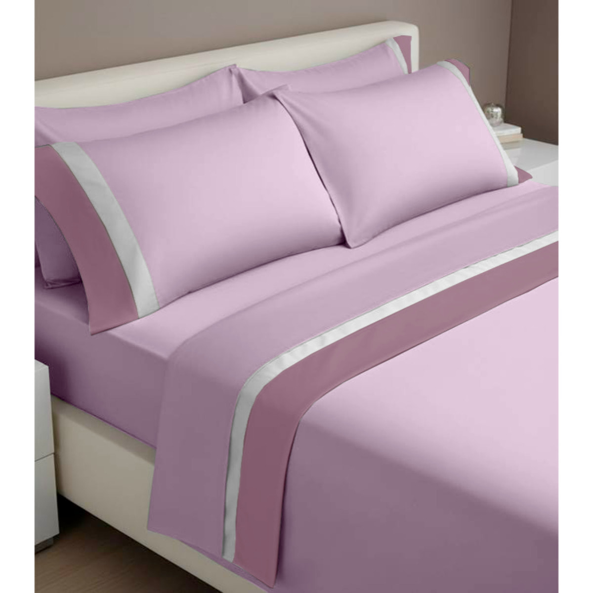 Completo IPERSAN doppia balza RASO Bordo RASO Malva/Bianco fondo Rosa