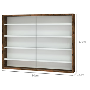 Vitrine murale étagère - 5 étagères réglables - 2 portes coulissantes verre - panneaux aspect bois vieilli blanc