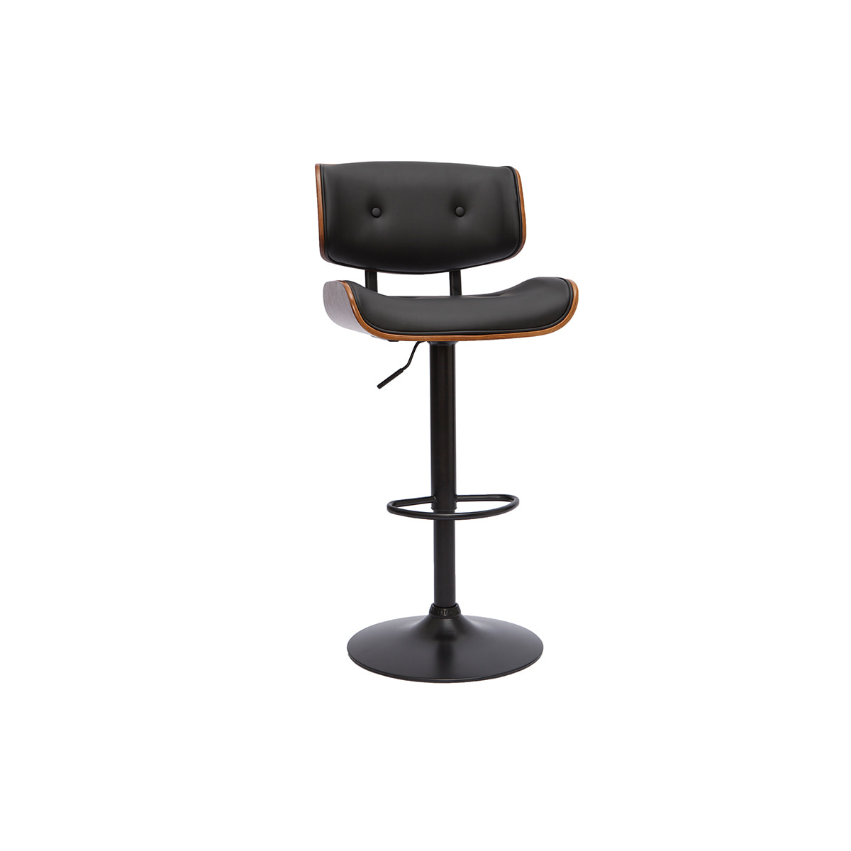 Tabouret de bar design réglable pivotant 360° noir et bois foncé BASILE