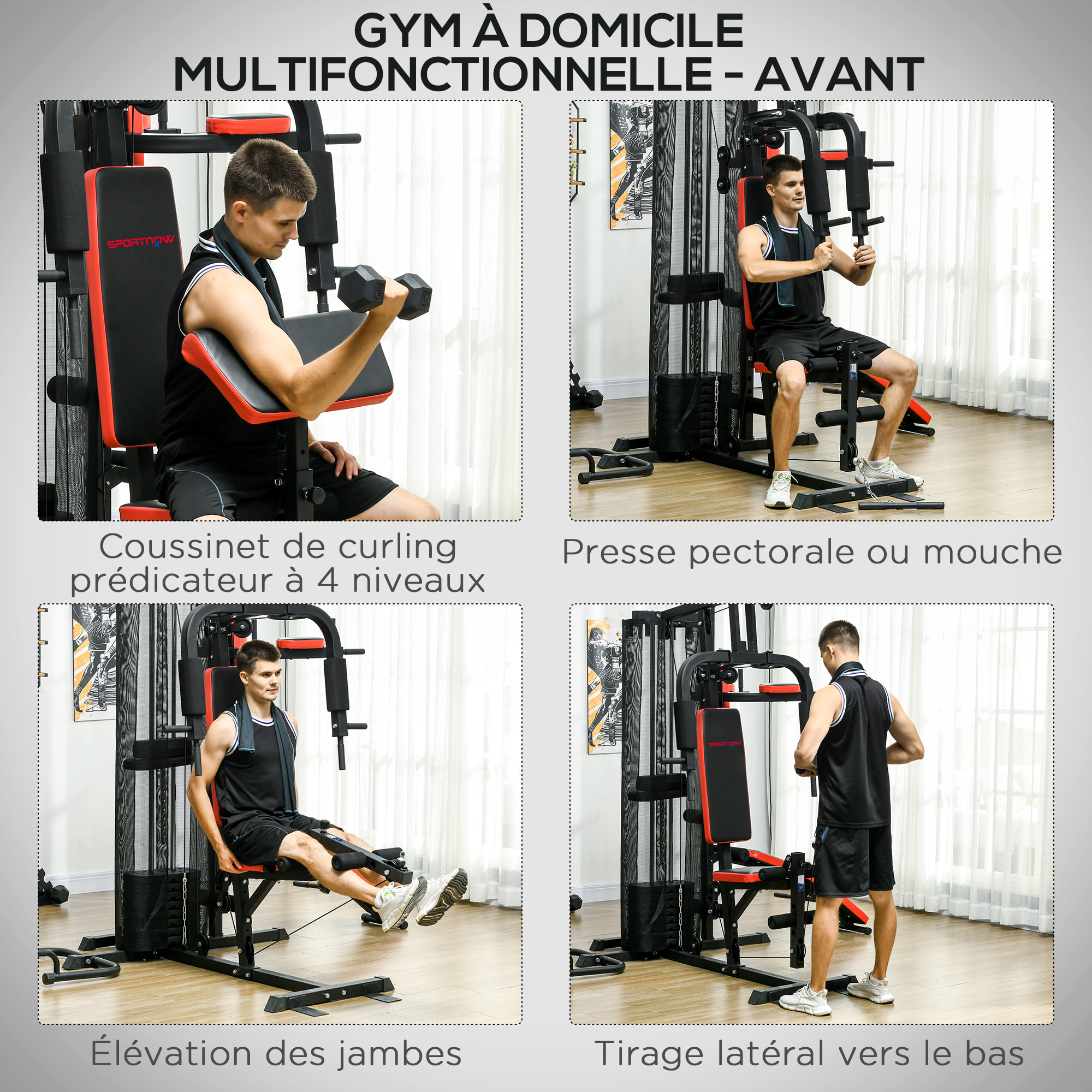 Station de musculation multi-équipement - collaboration Aosom.fr x FFHandball - 10 contrepoids - acier noir rouge