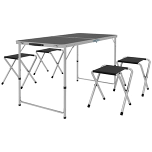 Ensemble table et chaises pliantes de camping - Hauteur table réglable, Trou de parasol - Gris foncé