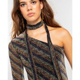 Vestido largo con brillo de manga larga.